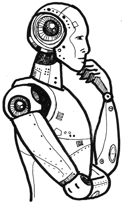 A sketch of a humanoid robot in a thinking pose